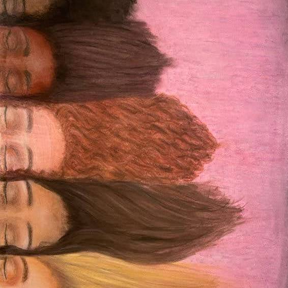 side portrait of female figures with hair