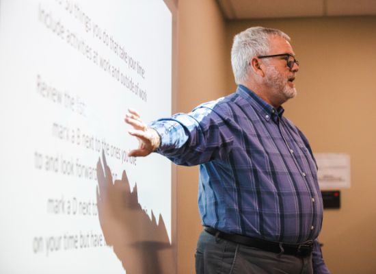 Instructor presenting on leadership