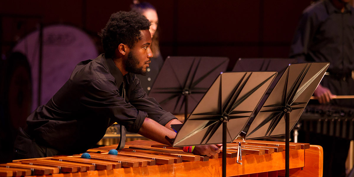 male student on marimba