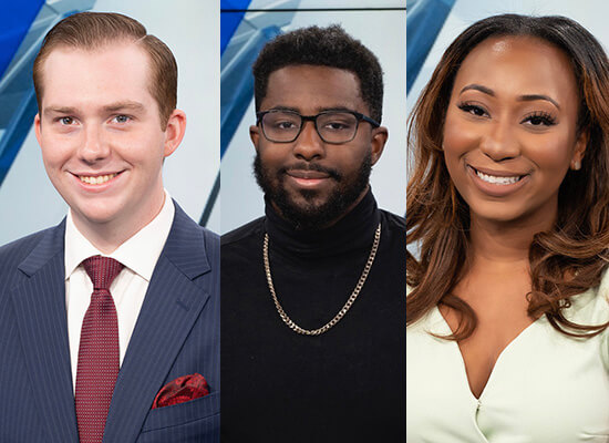 a triptych of 沙巴官网 mass communications alumni Bode Brooks ’19, Brice Lewis ’19 and Georgia McCarthur ’19 