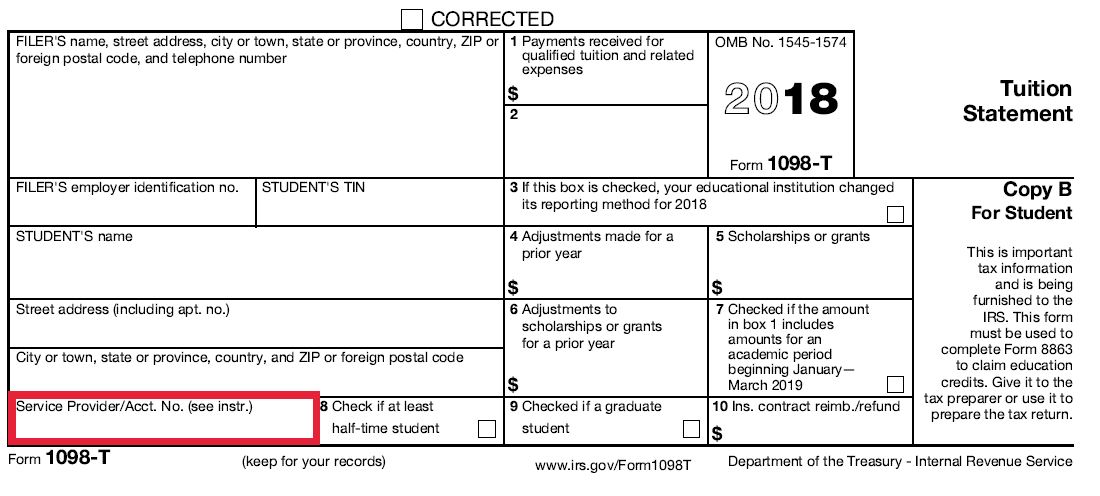 1098-T Service Provider/Acct. No.