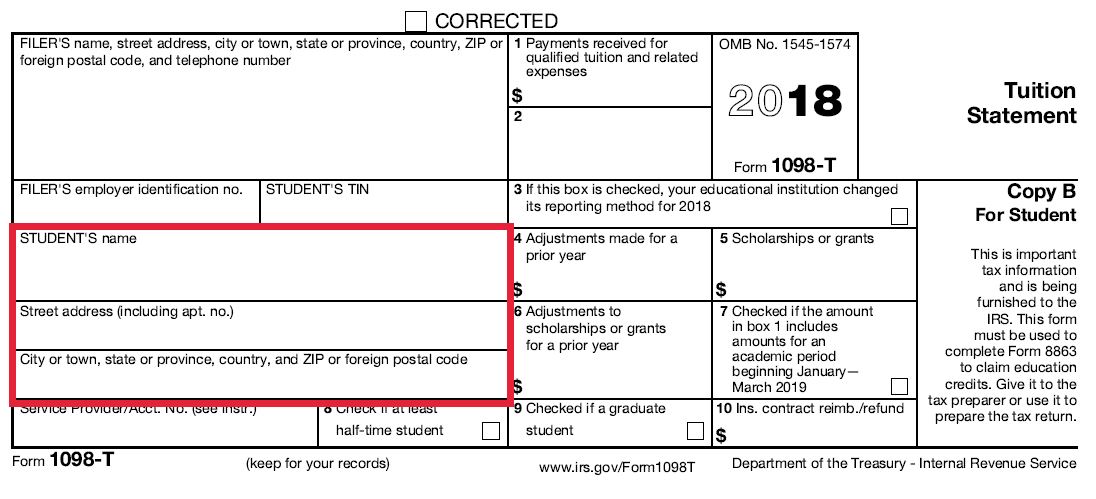 1098-T student's information
