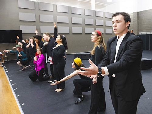 Old Auditorium interior during rehearsal